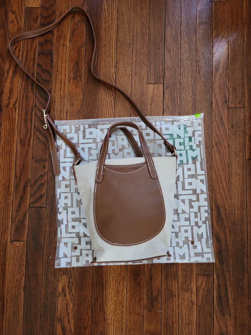 L0ngchamp Small Le Foulonne Toile Cotton Canvas & Leather Tote in Caramel